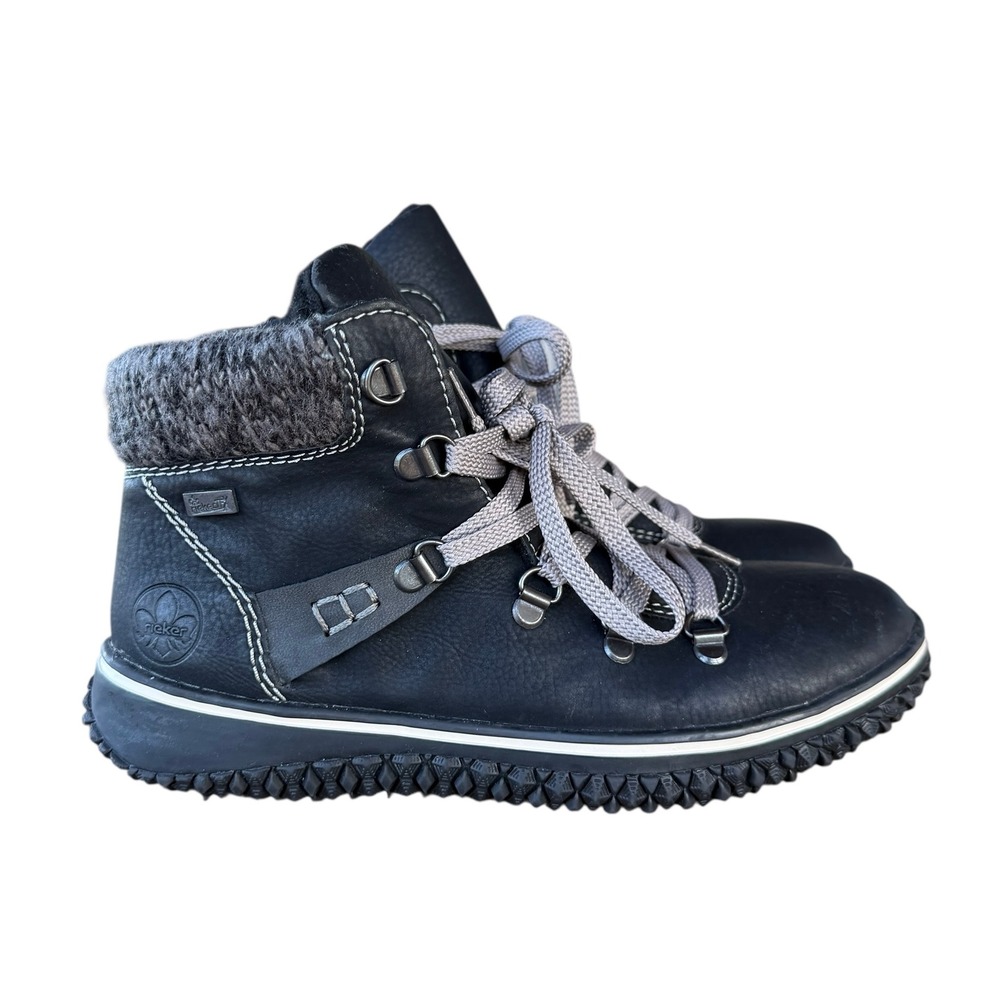 NWOB Waterproof Ankle Boots Gore-Tex Knit Cuff‎ Lace Up Black Women's